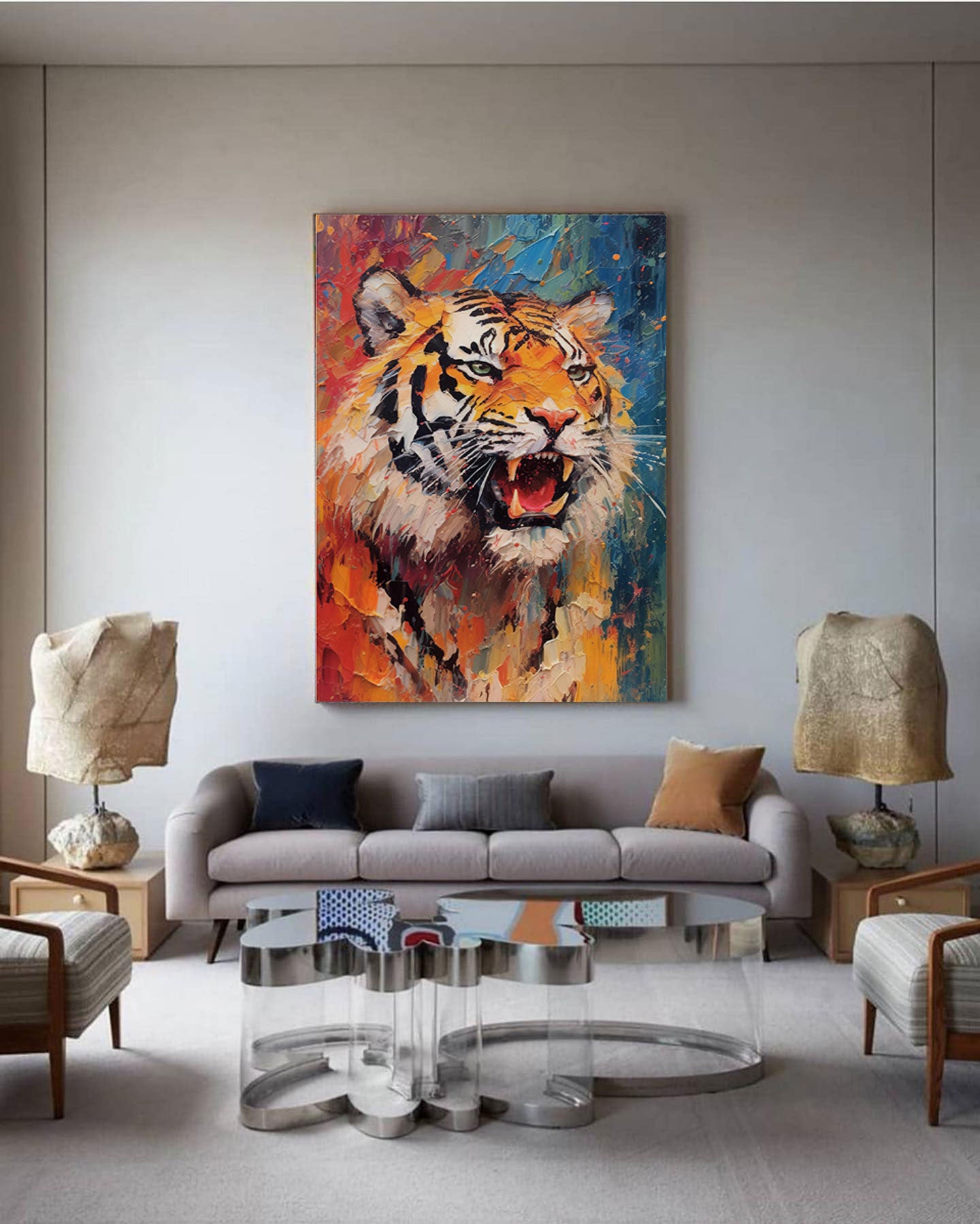 Textured Abstract Tiger Canvas Oil Painting Original Tiger Canvas Wall Art Modern Animal Artwork Living Room Office