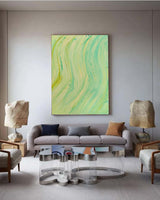 Yellow And Green Texture Minimalist Oil Painting On Canvas Large Abstract Acrylic Painting Original Wall Art Home Decor