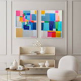 Set of 2 Minimalist Abstract Oil Paintings Contemporary Geometry Canvas Wall Art Home Decor