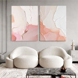 Set of 2 Pink Large Abstract Oil Painting Modern Wall Art Original Texture Oil Painting Living Room Decor