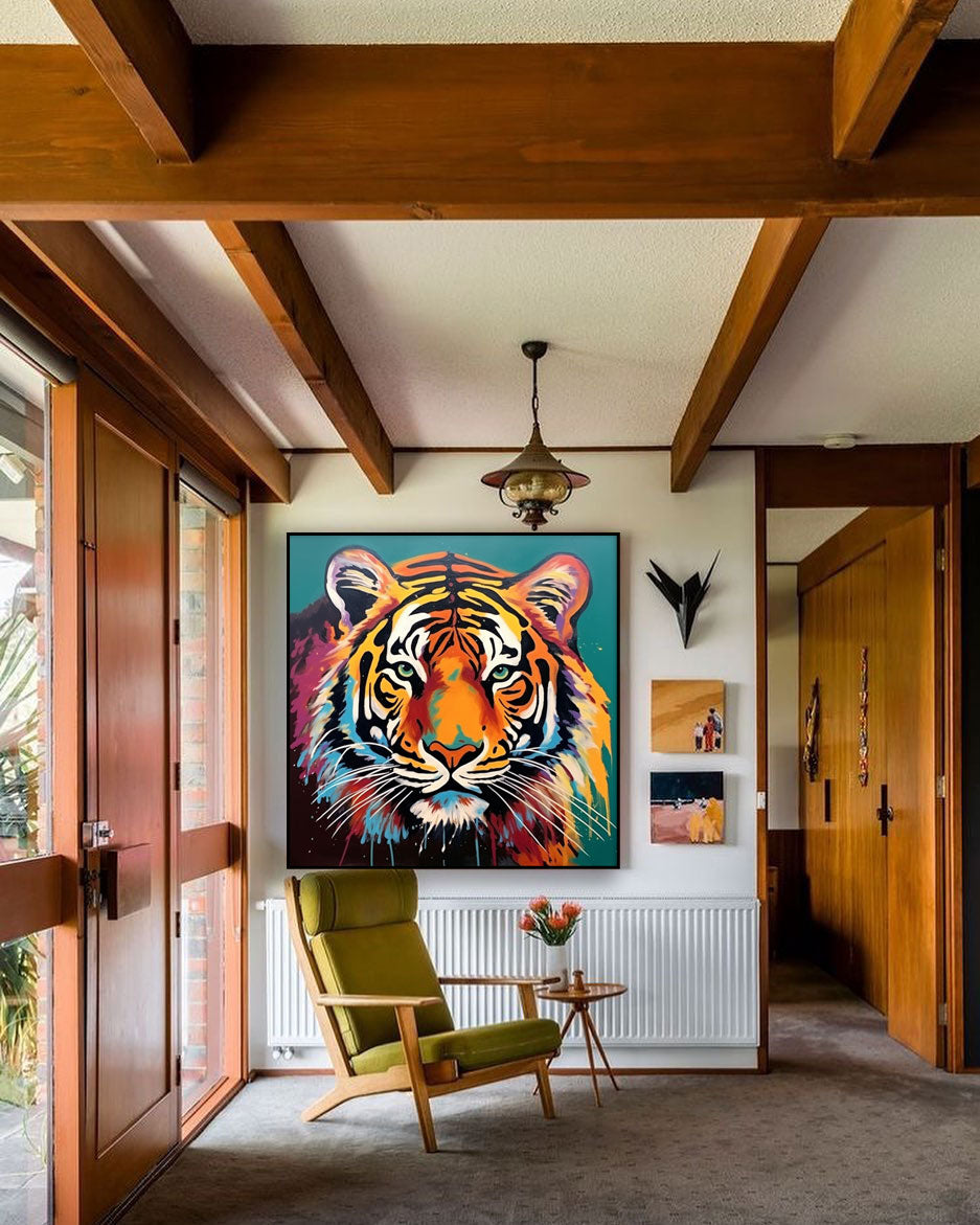 Large Abstract Tiger Oil Painting On Canvas Original Tiger Canvas Wall Art Modern Impressionist Animal Artwork for Living Room Bedroom