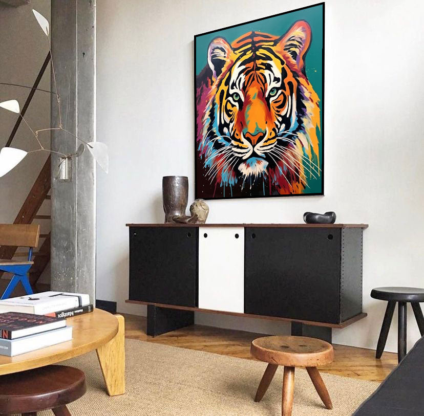 Large Abstract Tiger Oil Painting On Canvas Original Tiger Canvas Wall Art Modern Impressionist Animal Artwork for Living Room Bedroom