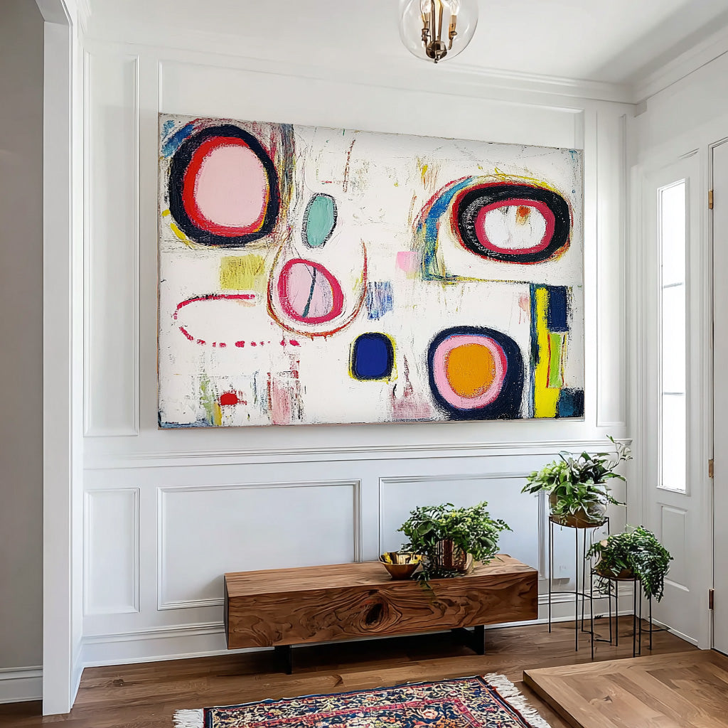 Abstract Oil Painting Modern Colorful Handmade Artwork Original Irregular Geometric Circles Wall Art