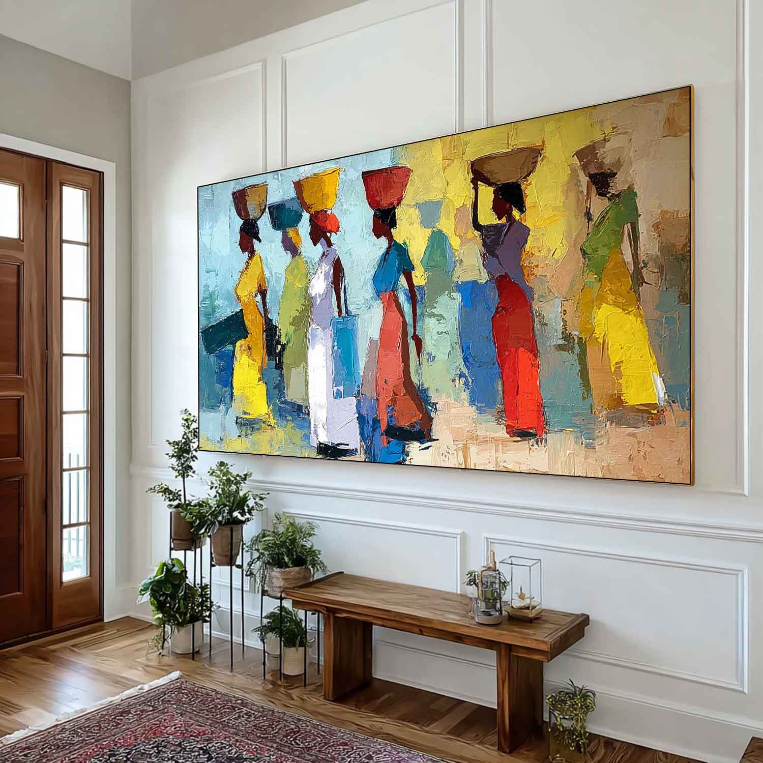 Original Women In Traditional Dress Wall Art Modern Colorful Figure Acrylic Painting Large Artwork Framed