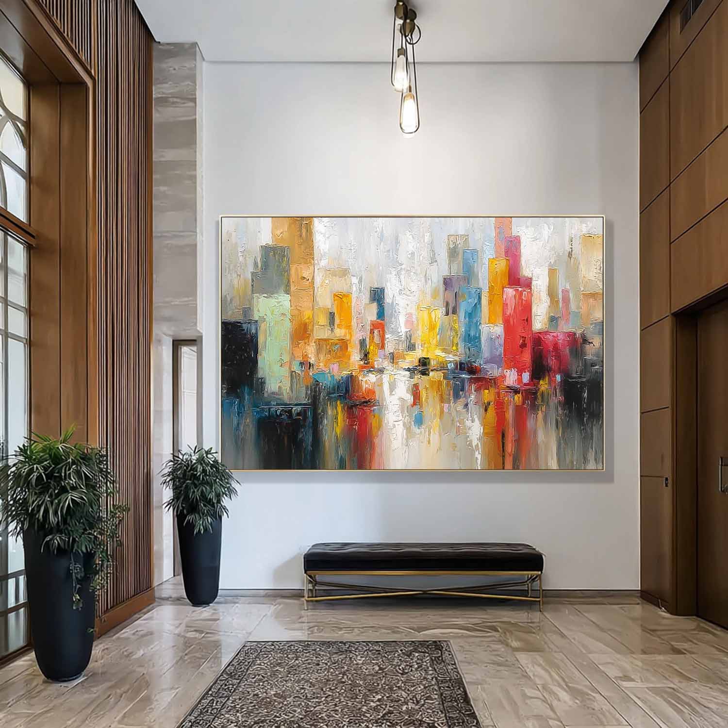 Modern Colorful Artwork Abstract City Oil Painting Texture Acrylic painting Original Wall Art Home Decor