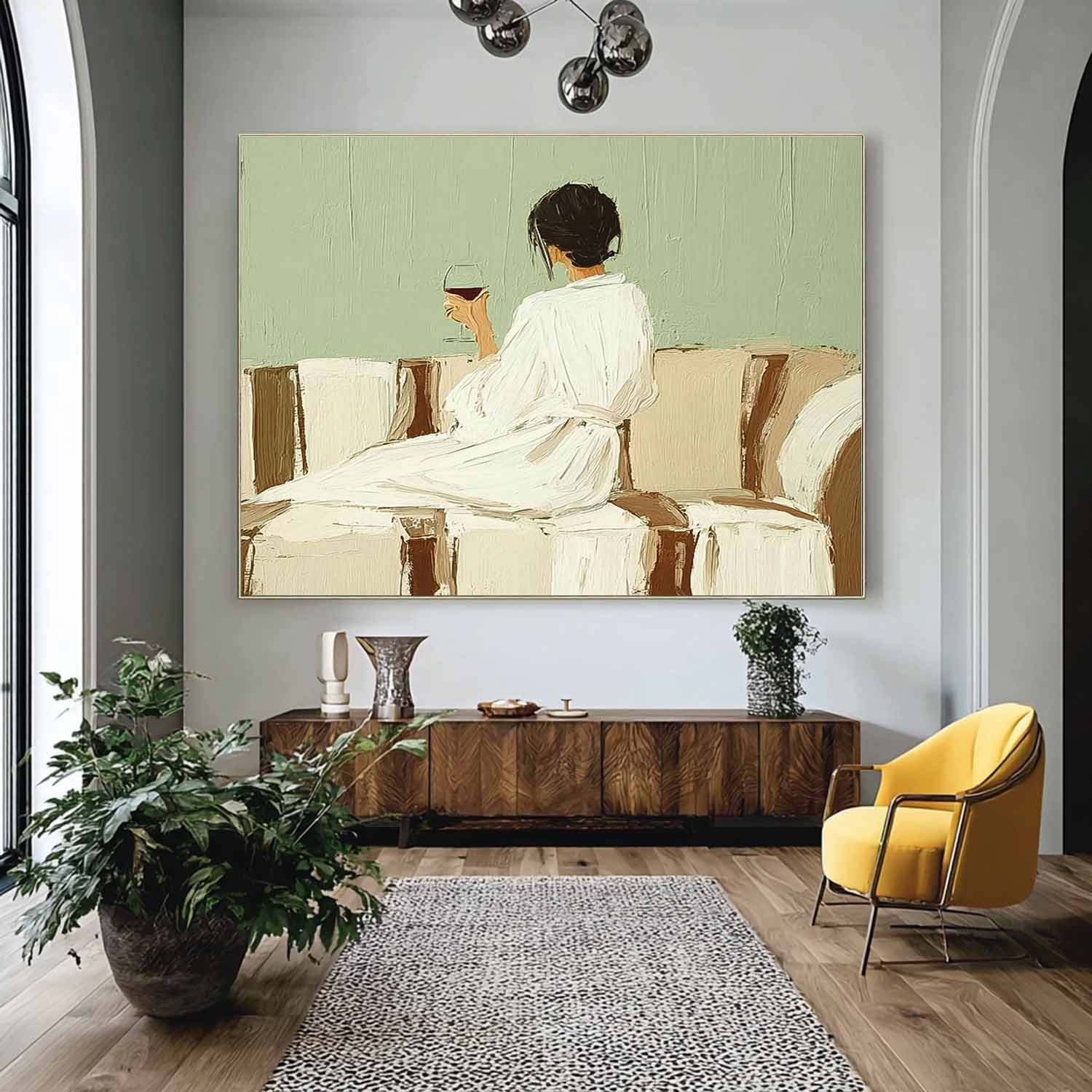 Abstract Lady Painting Canvas Figure Artwork Framed Original Wearing A Bathrobe Woman Wall Art