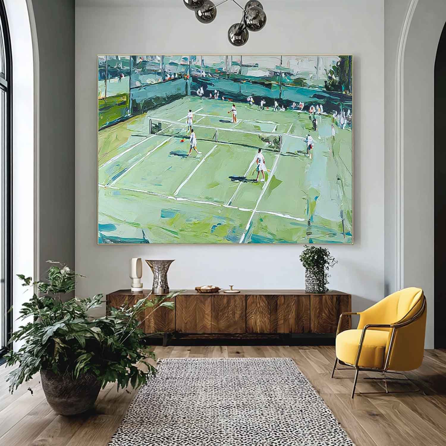 Textured Large Volleyball Court Painting Canvas Abstract Volleyball Sports Wall Art Volleyball Lovers Gift