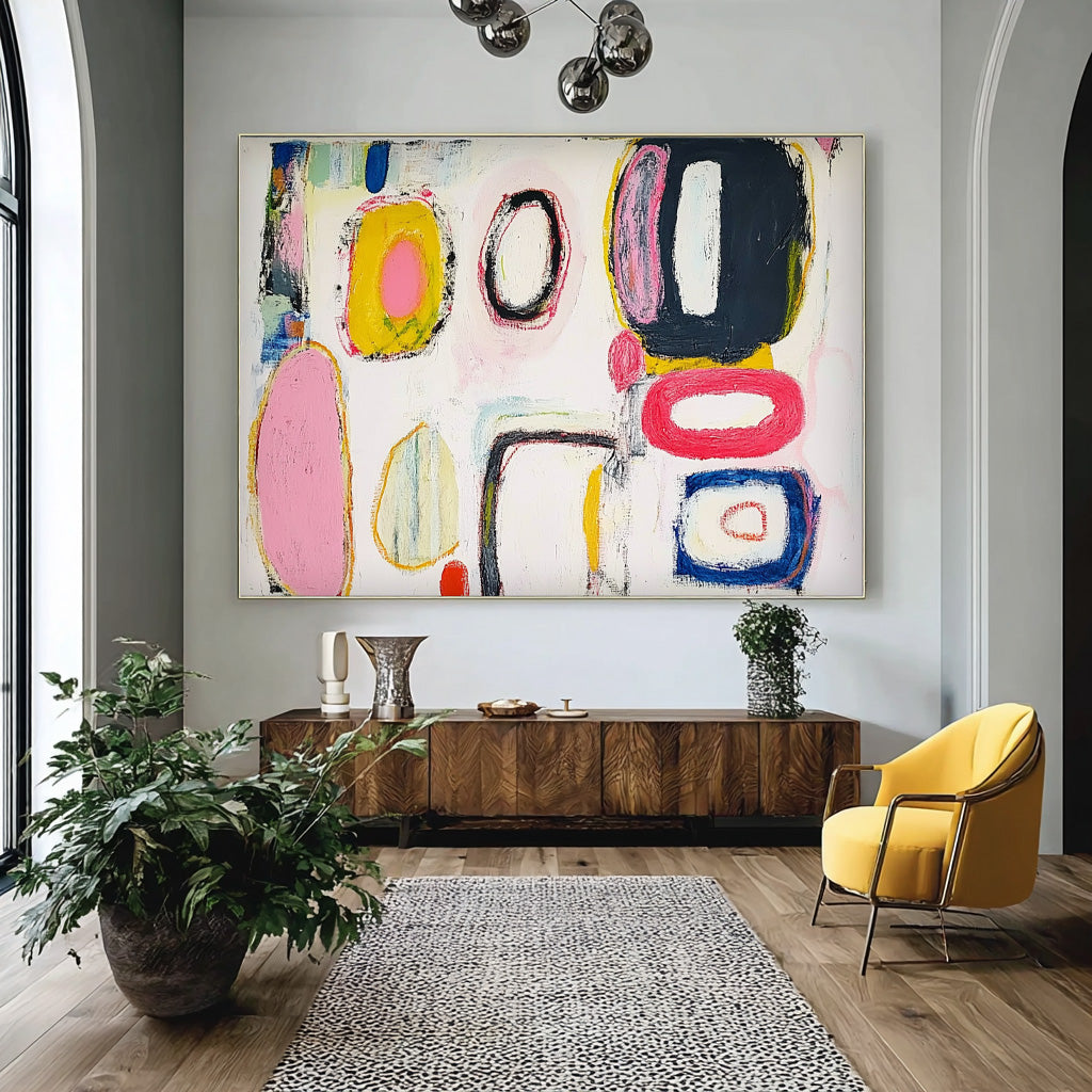 Modern Colorful  Artwork Original Irregular Geometric Circles Wall Art Abstract Graffiti Oil Painting