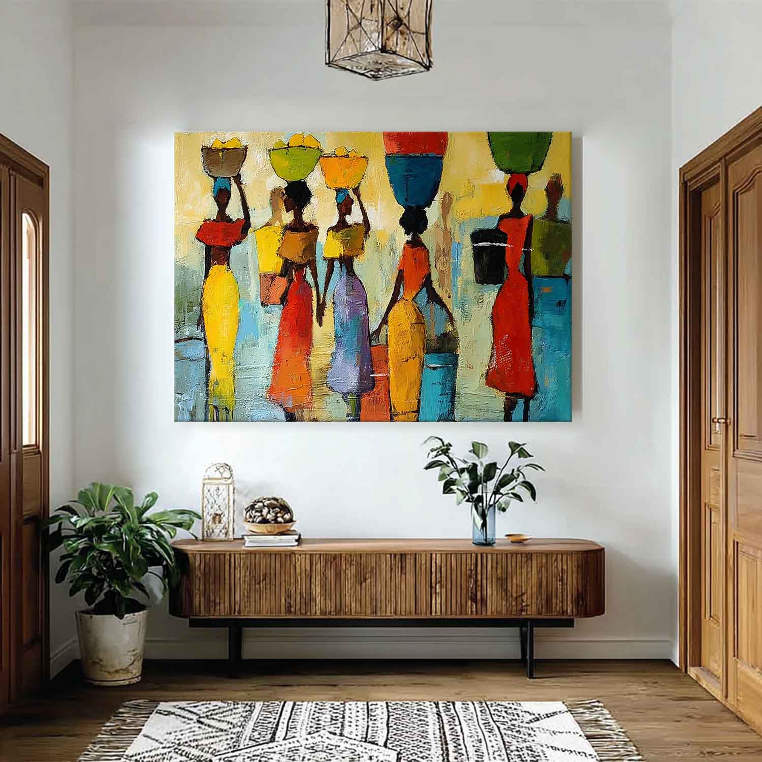 Large Artwork Framed Modern Colorful Figure Acrylic Painting Original Women In Traditional Dress Wall Art