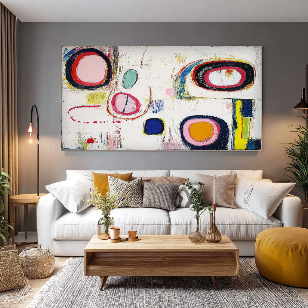 Abstract Oil Painting Modern Colorful Handmade Artwork Original Irregular Geometric Circles Wall Art