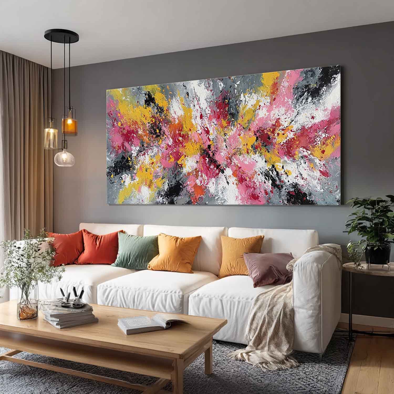 Modern Abstract Canvas Wall Art Vibrant Color Textured Oil Painting  Large Contemporary Expressionist Artwork