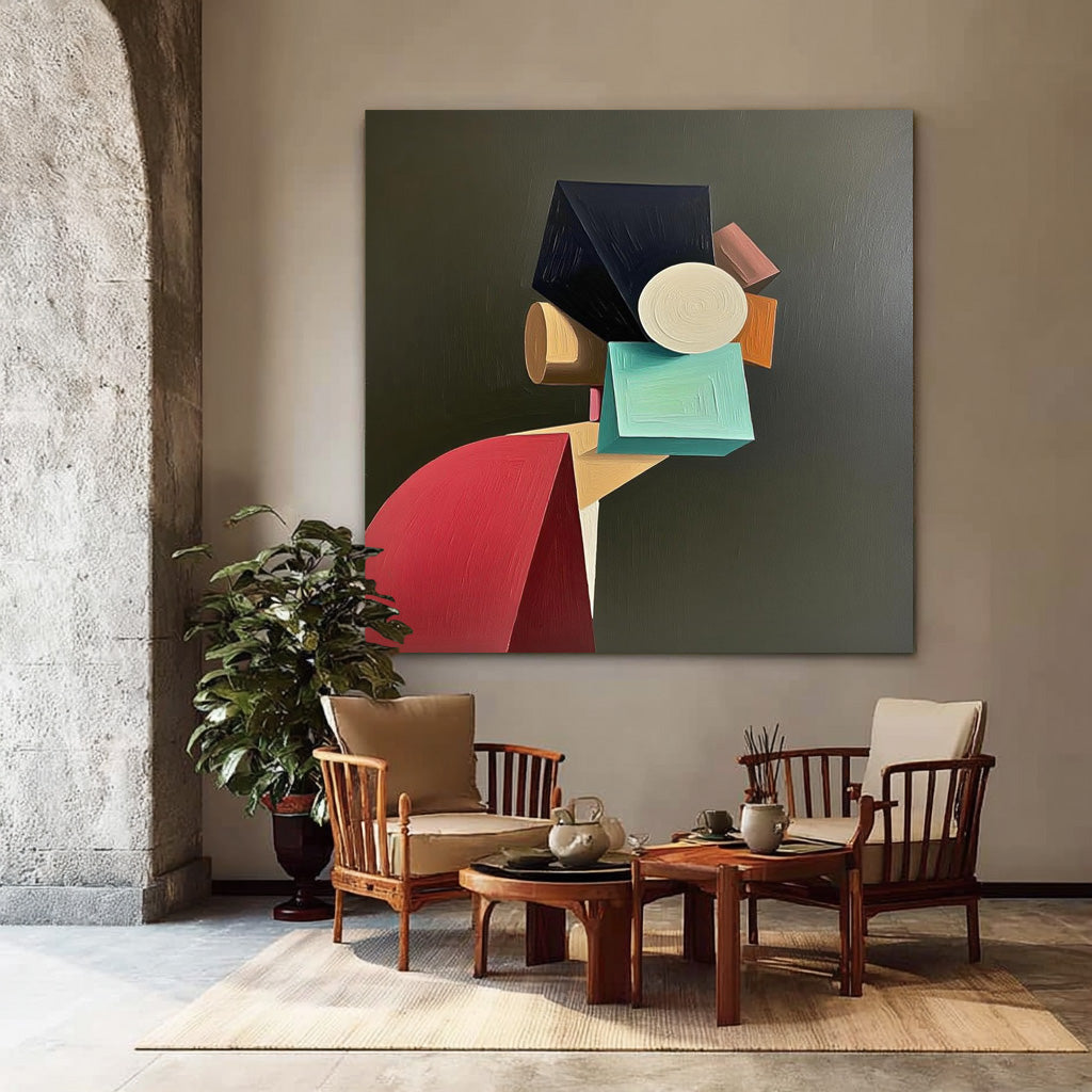 Original Textured Geometric Shapes People Painting Canvas Large Abstract Portrait Wall Art Home Decor