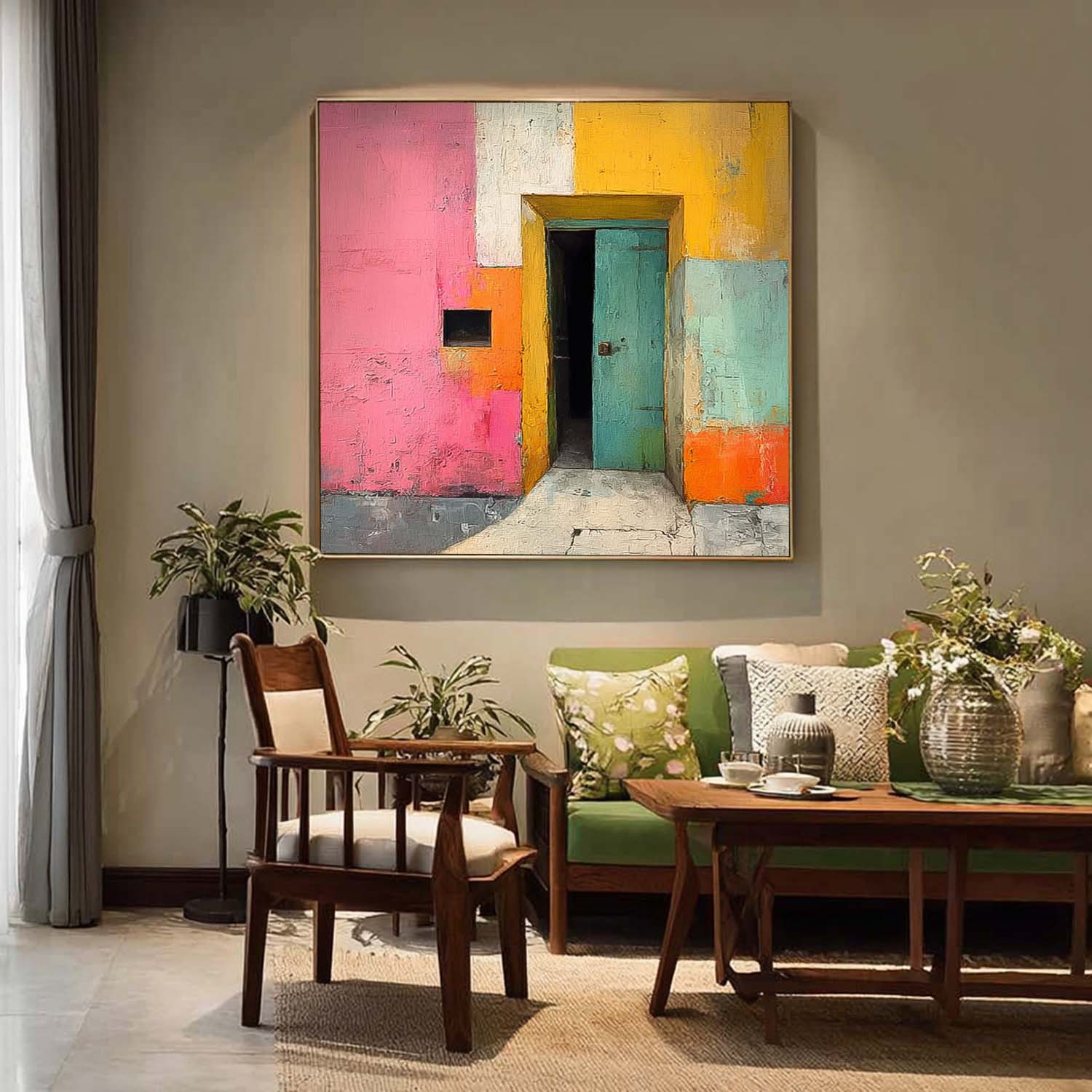 Abstract Acrylic painting Original Vibrant Doorway Wall Art Large Architectural Door Painting Framed