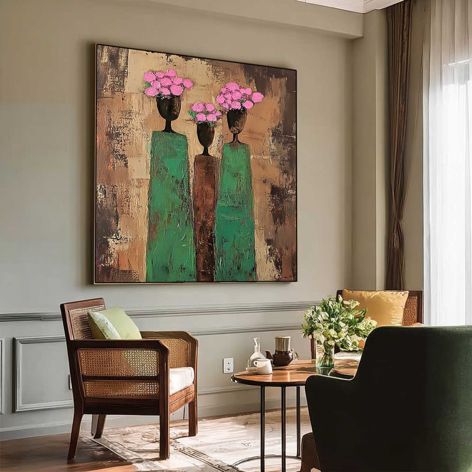 Abstract Simple Characters Artwork Original Retro Painting Brown Modern People Silhouette Wall Art