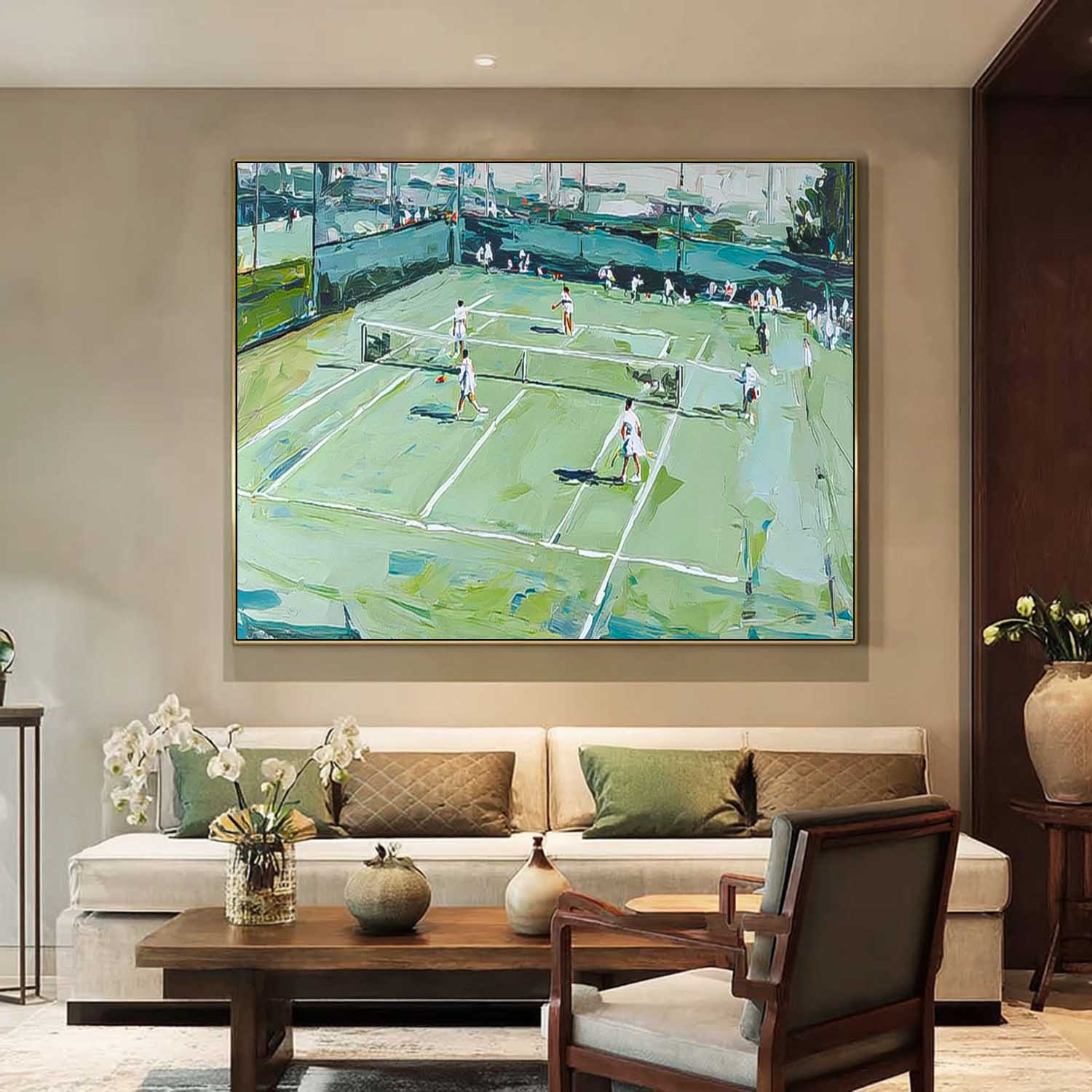 Textured Large Volleyball Court Painting Canvas Abstract Volleyball Sports Wall Art Volleyball Lovers Gift