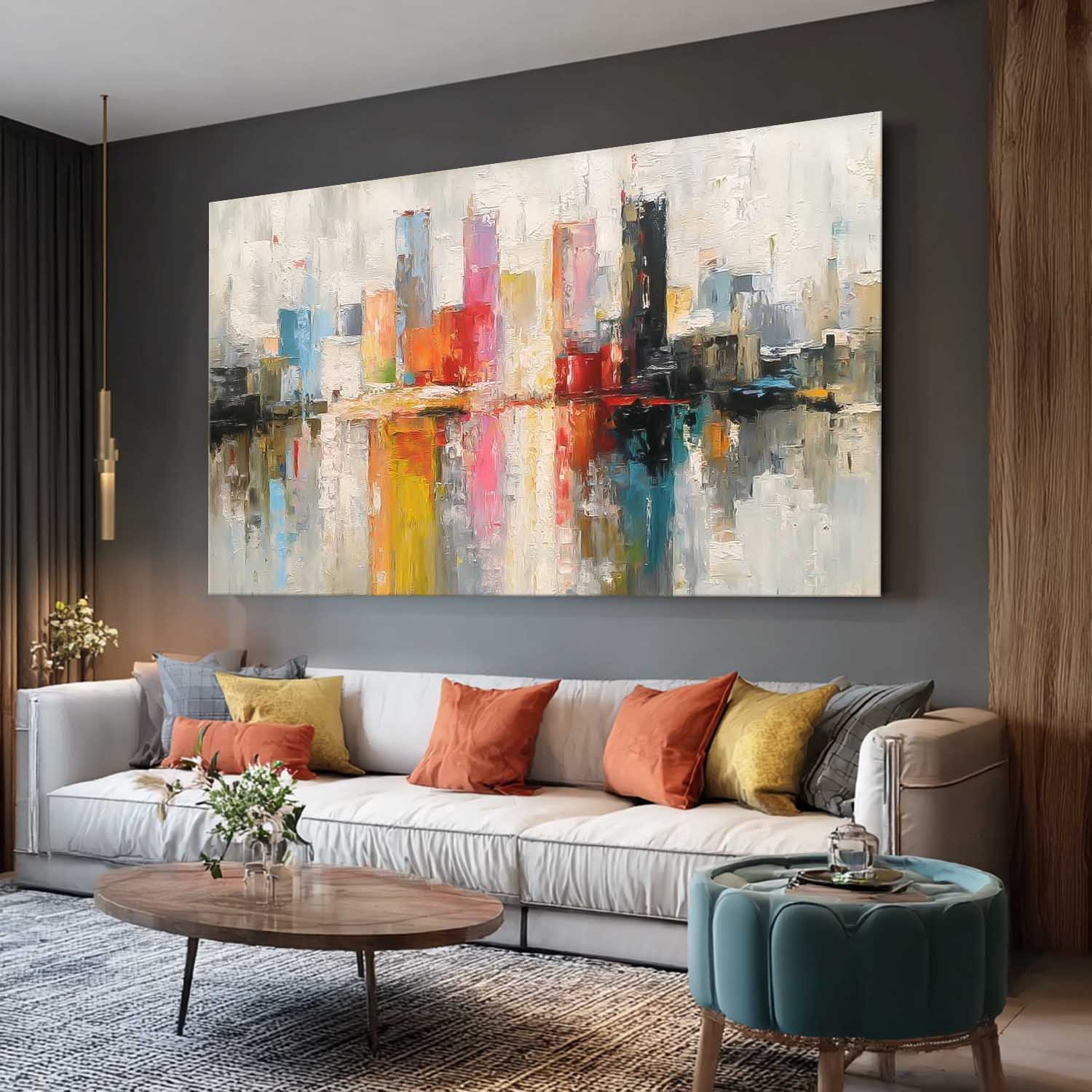 Modern Acrylic Painting Original City Wall Art Colorful Texture Abstract Oil Painting Big Canvas Artwork