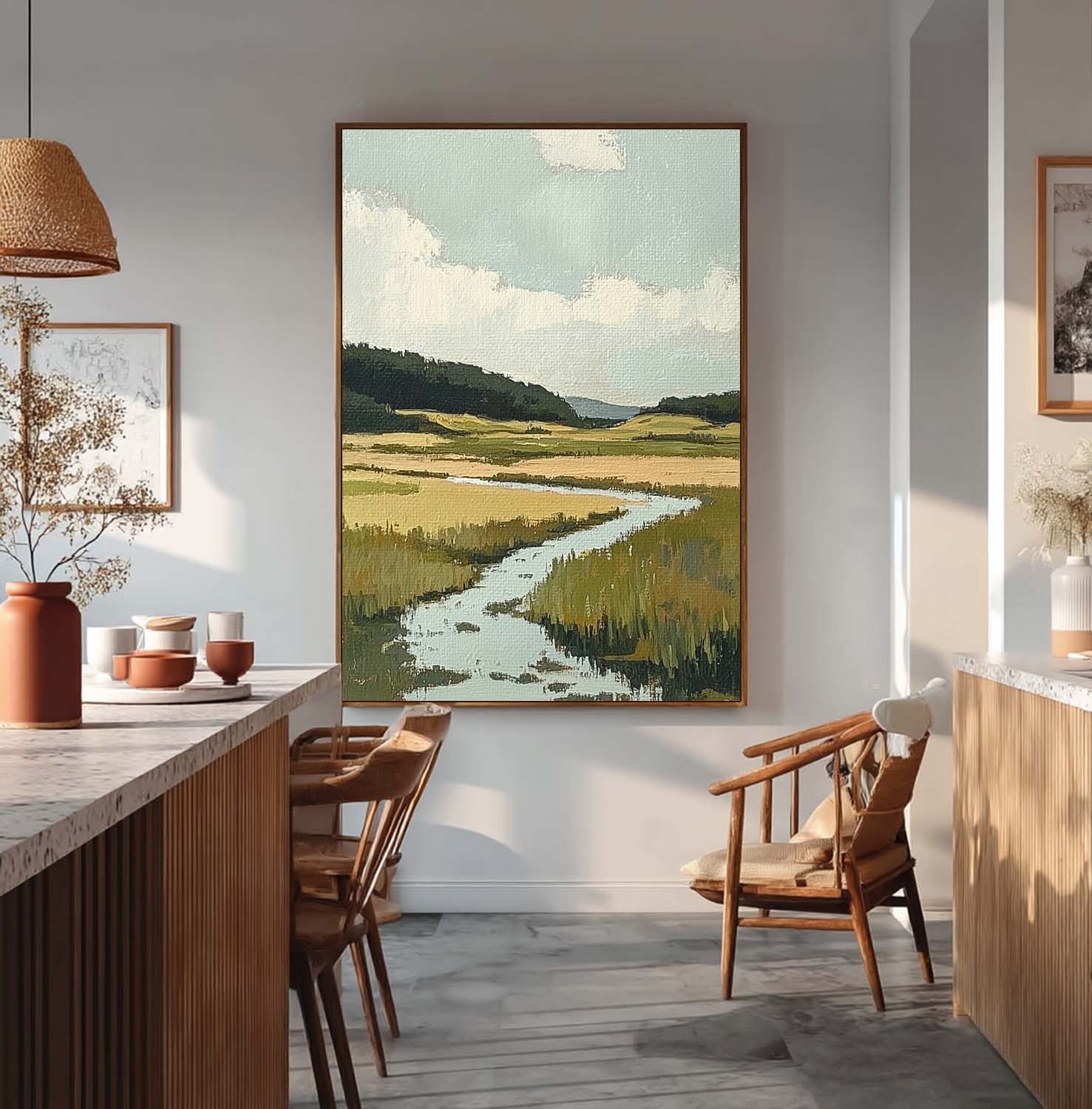 Tranquil Landscape Artwork Abstract Vllage Scenery Oil Painting Framed Large Wall Art Home Decor