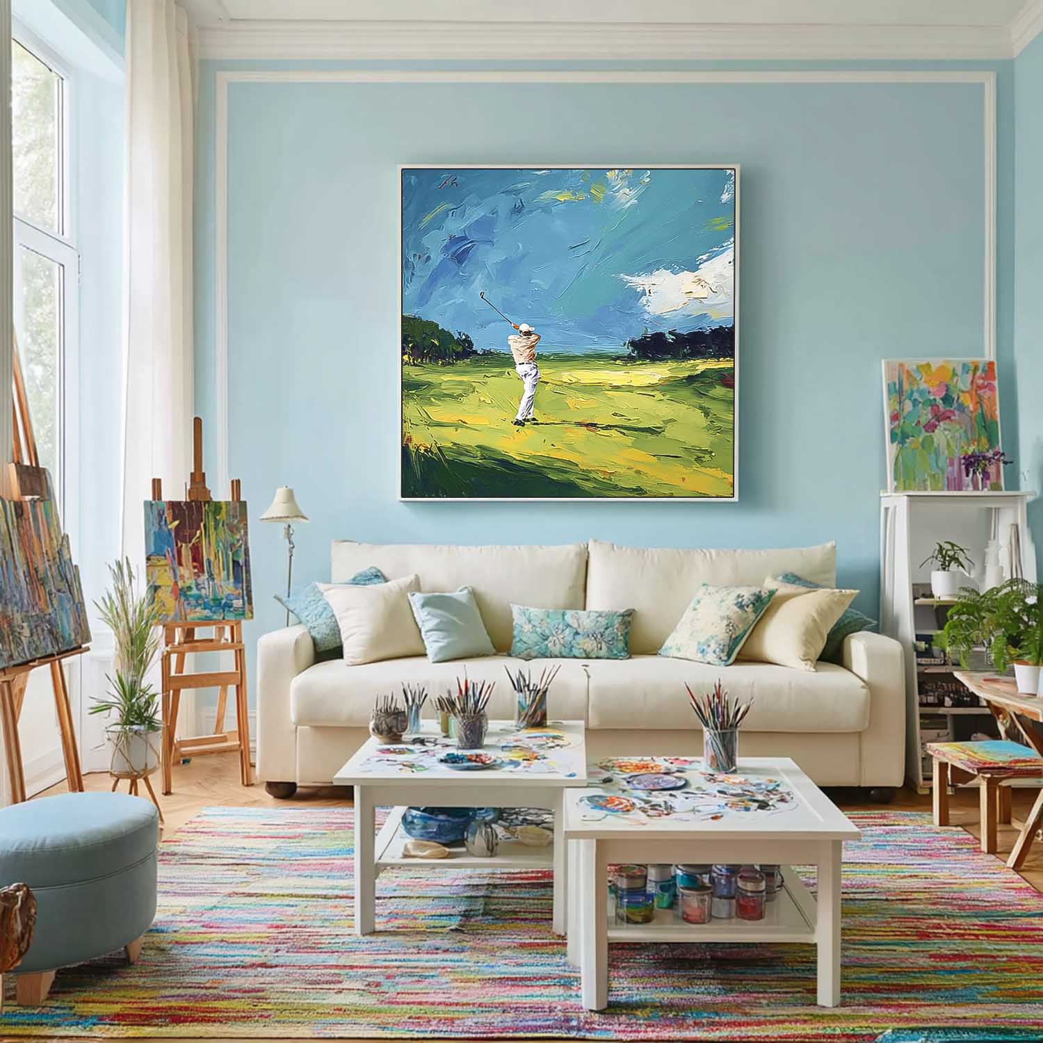 Square Textured Green Golf Course Art Contemporary Sport Decor Modern Golf Artwork Golf Lovers Gift