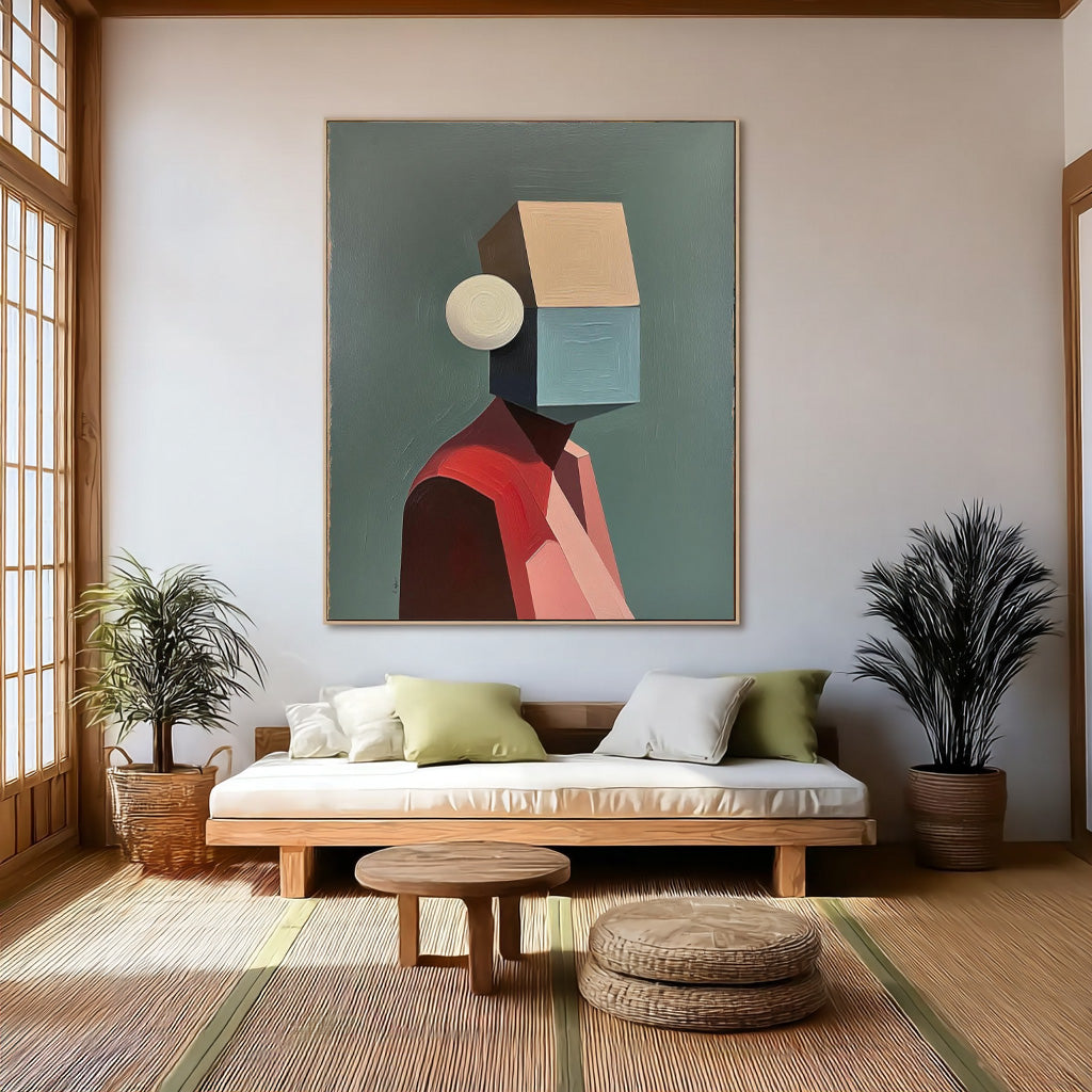 Original Large Abstract Figure Wall Art Textured Geometric Shapes People Painting Canvas Home Decor