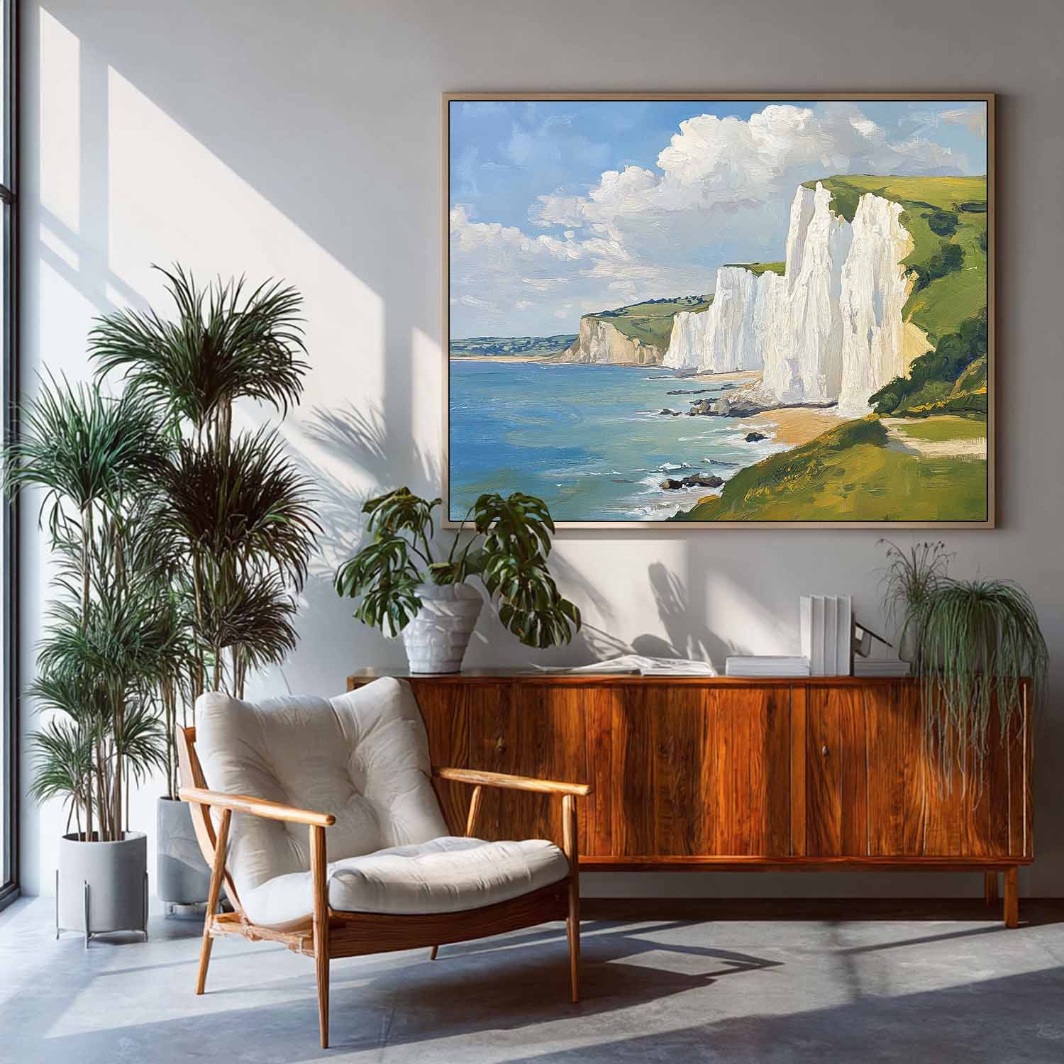 White Cliffs And Coastal Scenery Painting Abstract Tranquil Sea View Landscape Large Fresh Blues Wall Art