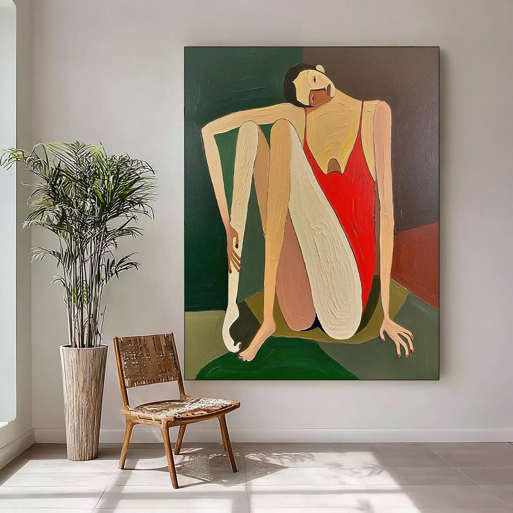 Textured Dancing Girl Painting Canvas Original Large Abstract Elegant Women Figure Wall Art For Living Room