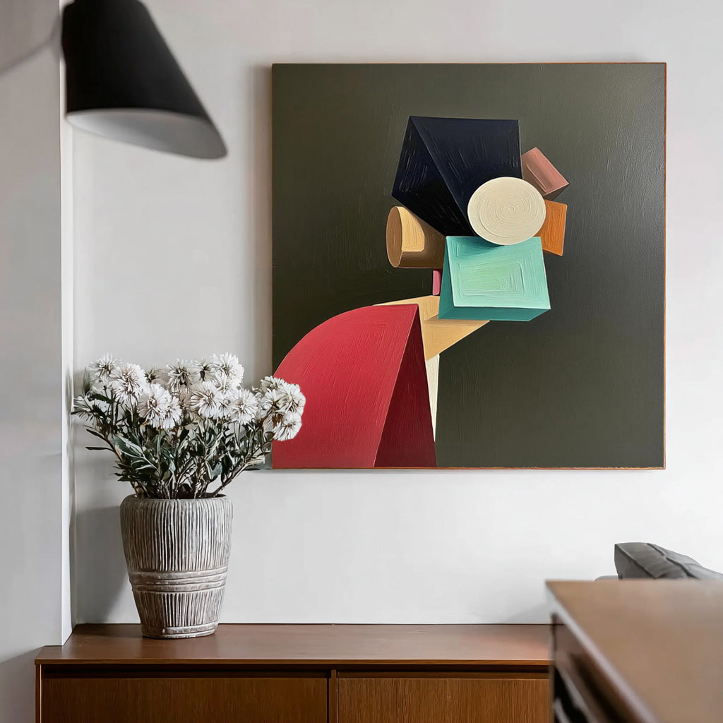 Original Textured Geometric Shapes People Painting Canvas Large Abstract Portrait Wall Art Home Decor