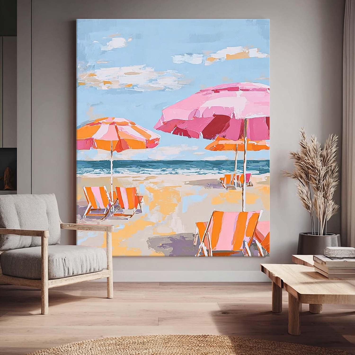 Colorful Seaside Landscape Artwork Abstract Beach Scenery Oil Painting Framed Large Wall Art Home Decor