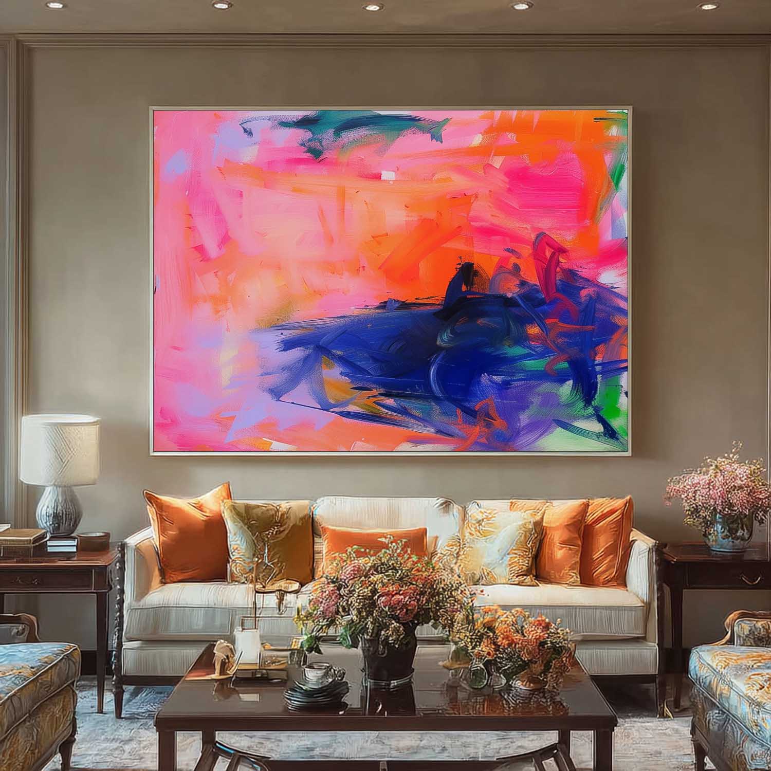 Abstract Expressionist Oil Painting Bold Color Blocking Wall Art Original Canvas For Contemporary Home Decor