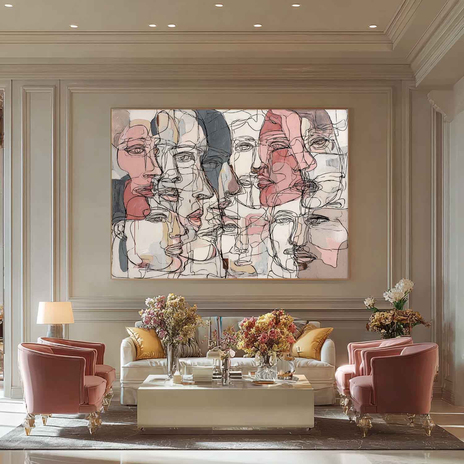 Graffiti Artwork Framed  Abstract Line Face Painting Canvas Original Minimalism Modern Style Wall Art