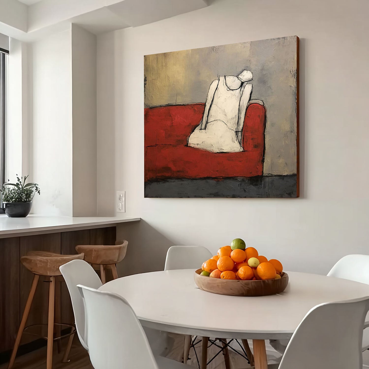 Original Minimalist Artwork Abstract White Vintage Dress Oil Painting Large Wall Art For Living Room