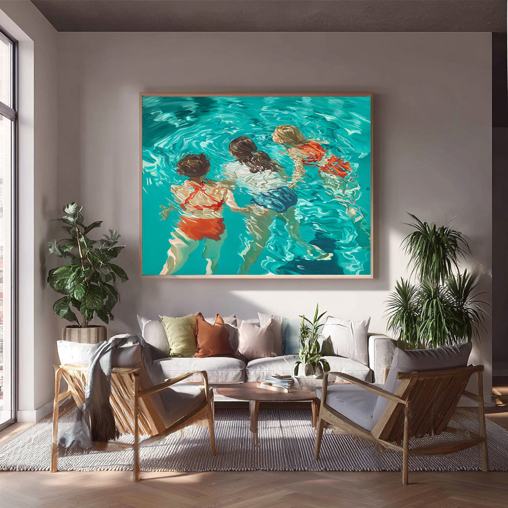 Abstract Colorful Artwork Original Girl Diving Oil Painting Diving In Ocean Sensual Woman Swimming Wall Art