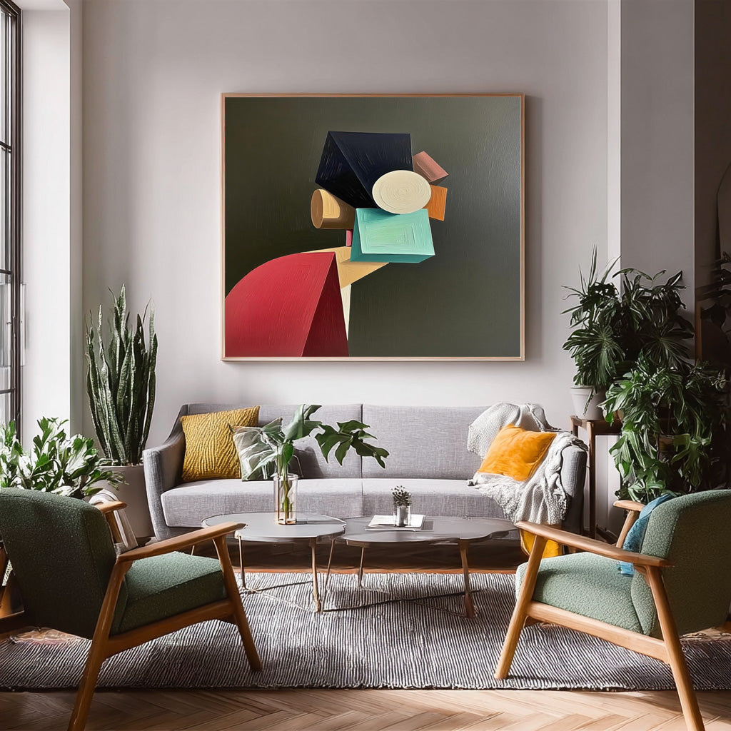 Original Textured Geometric Shapes People Painting Canvas Large Abstract Portrait Wall Art Home Decor