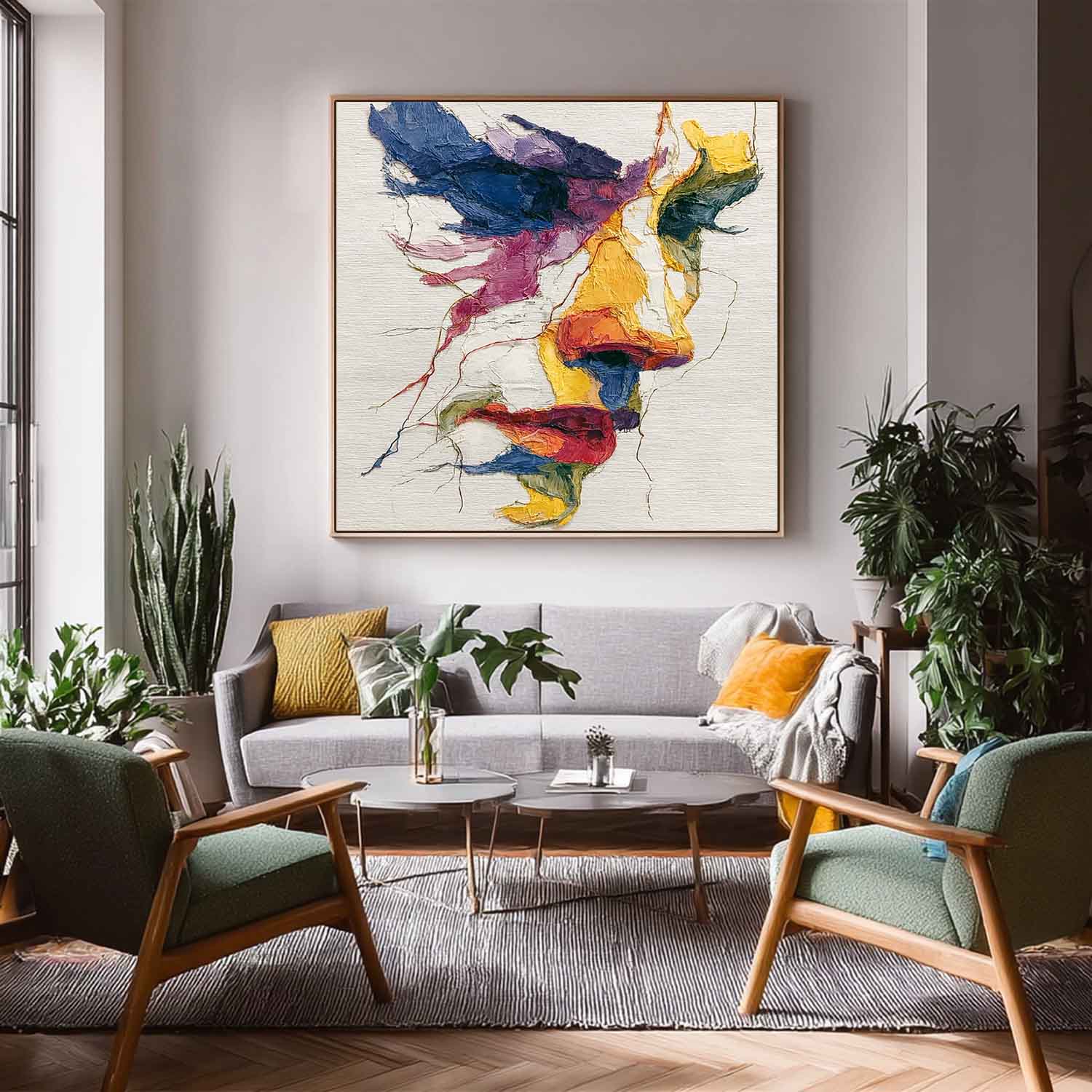 Large Graffiti Figure Wall Art Abstract Side Face Painting Canvas Original Line Facial Features Artwork