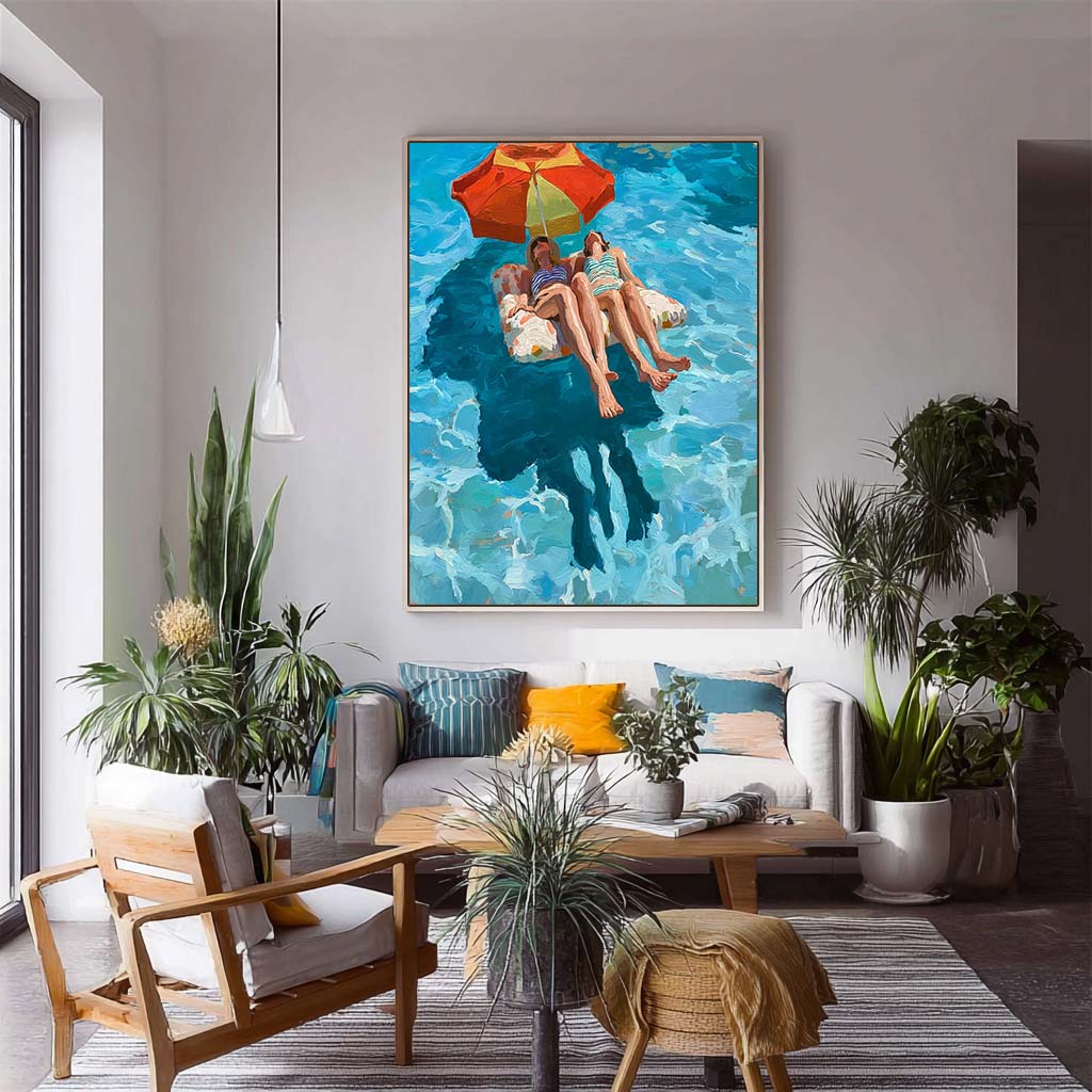 Original Diving Wall Art Abstract Lady playing In Water Oil Painting Canvas Modern Swimming Artwork