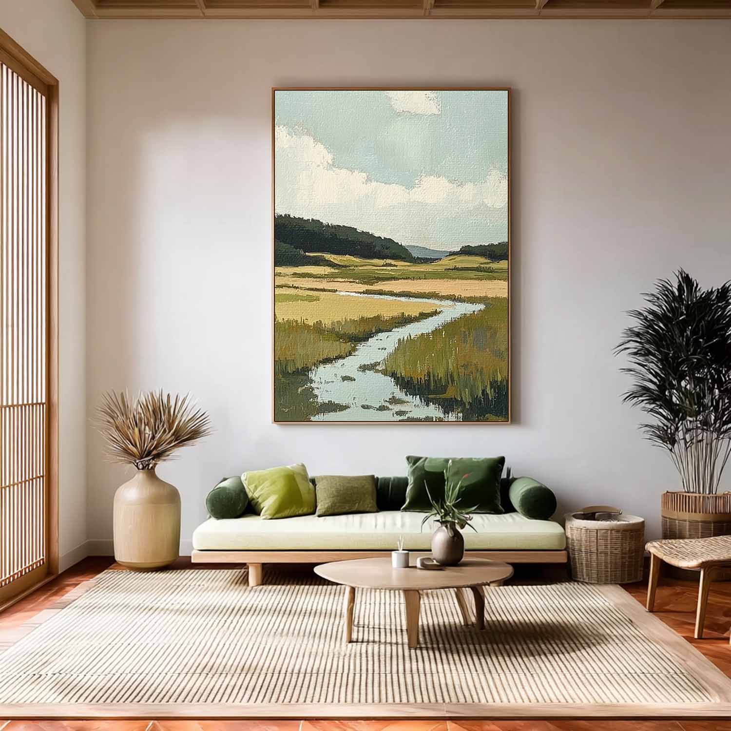 Tranquil Landscape Artwork Abstract Vllage Scenery Oil Painting Framed Large Wall Art Home Decor