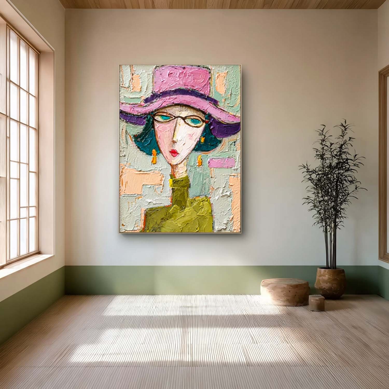 Large People Wall Art Color Abstract Woman Portrait Oil Painting Canvas Original Elegant Lady Painting