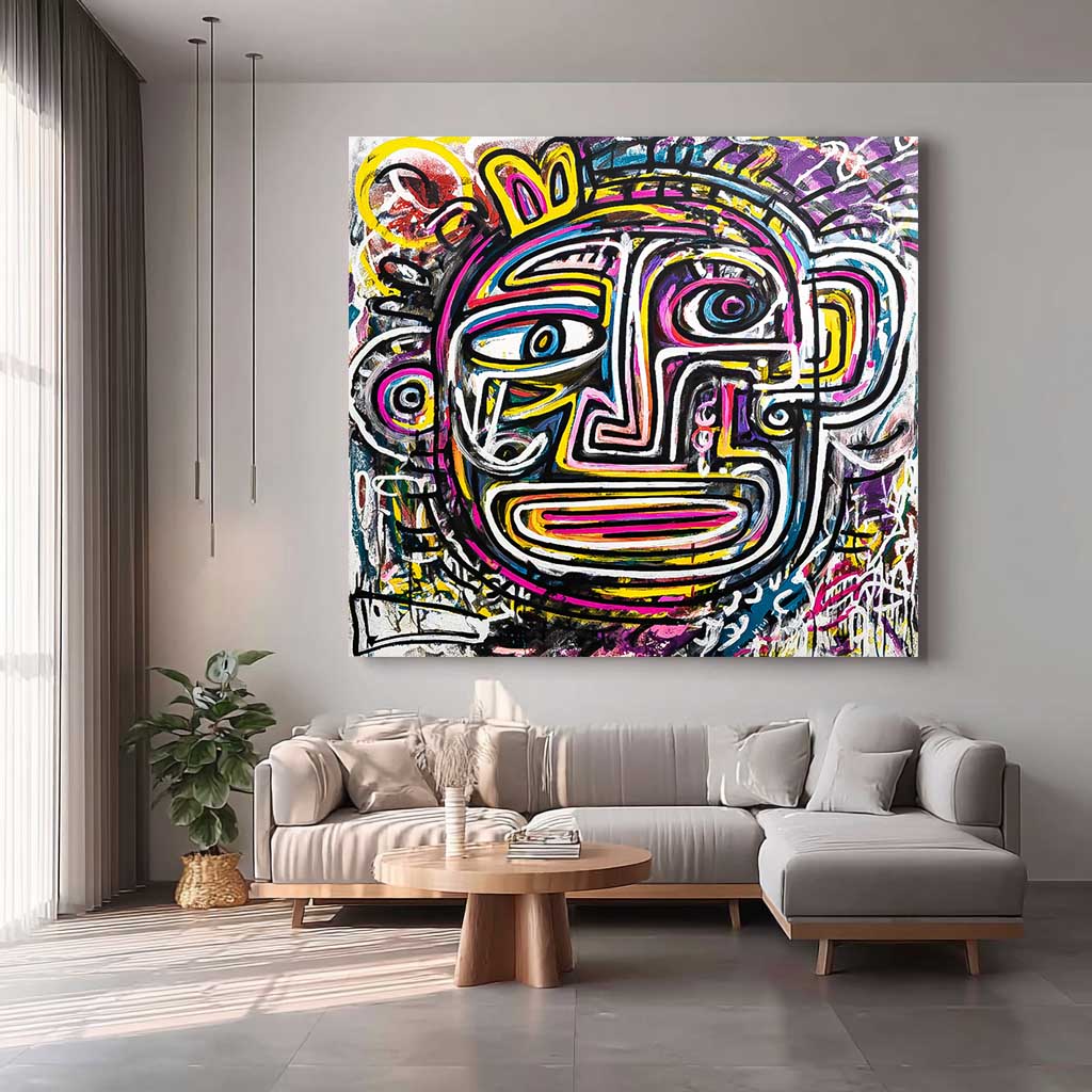 Large Graffiti Line Face Wall Art Original Colorful Face Painting Abstract Portrait Oil Painting On Canvas