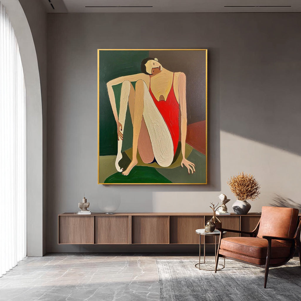 Textured Dancing Girl Painting Canvas Original Large Abstract Elegant Women Figure Wall Art For Living Room