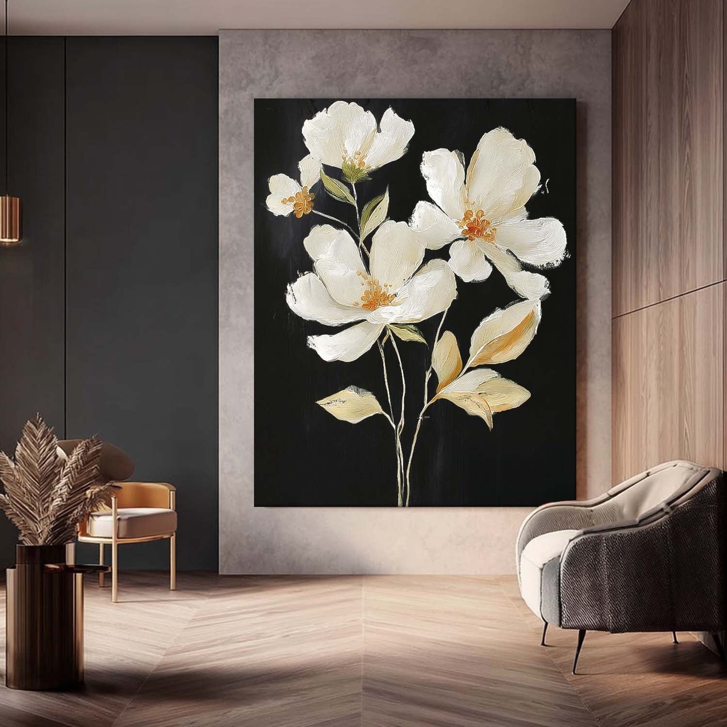 Original Artwork Texture Plant Wall Art Large White Flower Abstract Oil Painting Canvas Home Decor