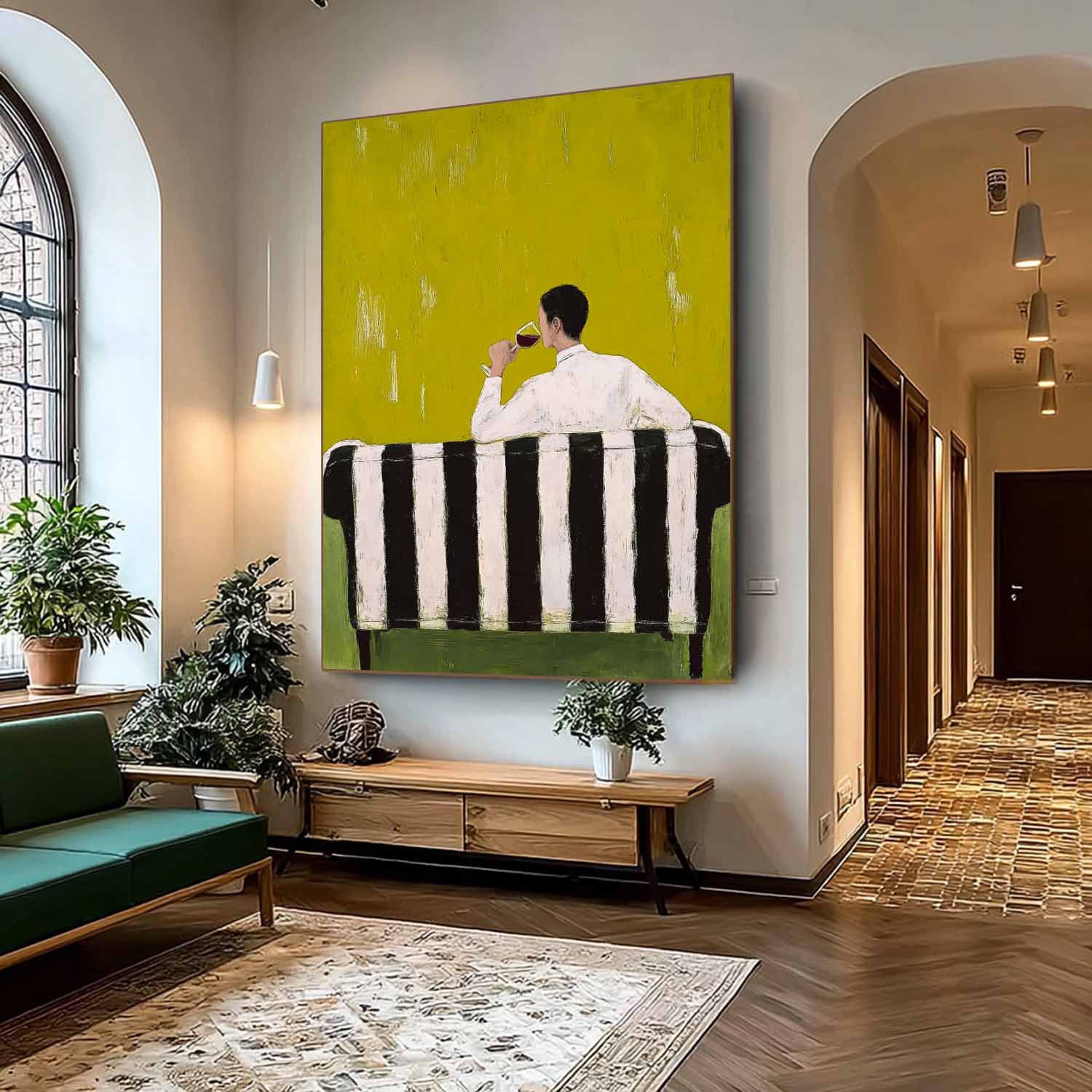 Retro Figure Artwork Abstract Gentleman Tasting Wine Oil Painting Canvas Original Man Wall Art