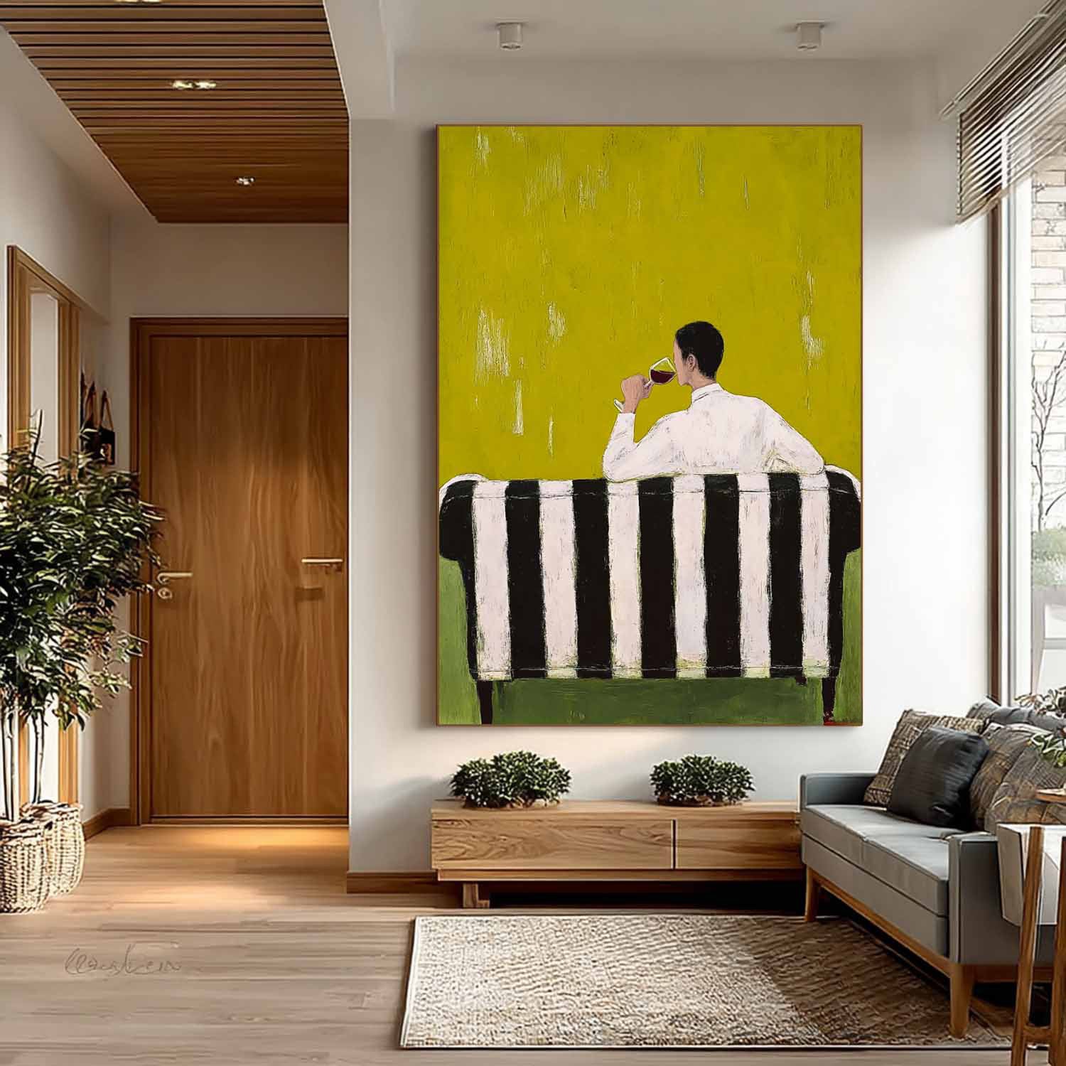 Retro Figure Artwork Abstract Gentleman Tasting Wine Oil Painting Canvas Original Man Wall Art