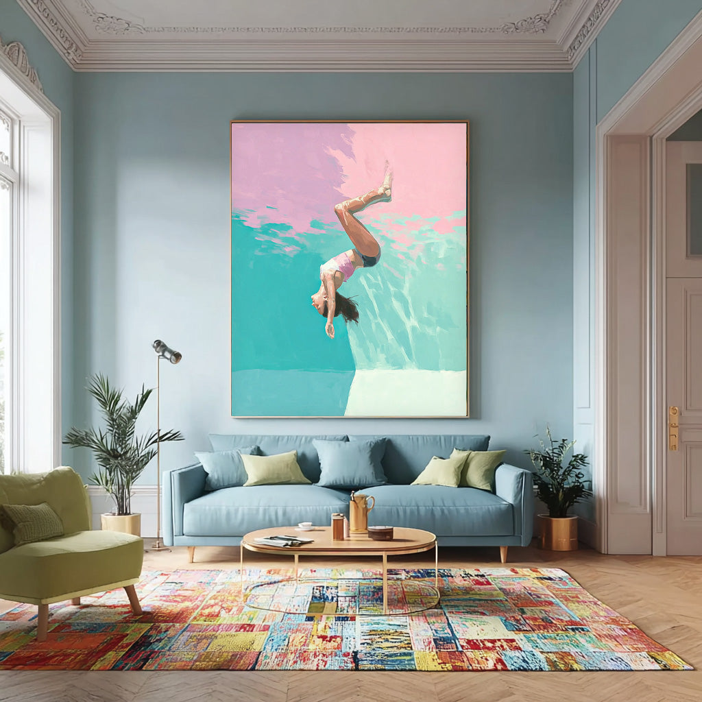 Lovely Lady Artwork Diving In Ocean Sensual Woman Acrylic Painting Original Girl swimming Wall Art