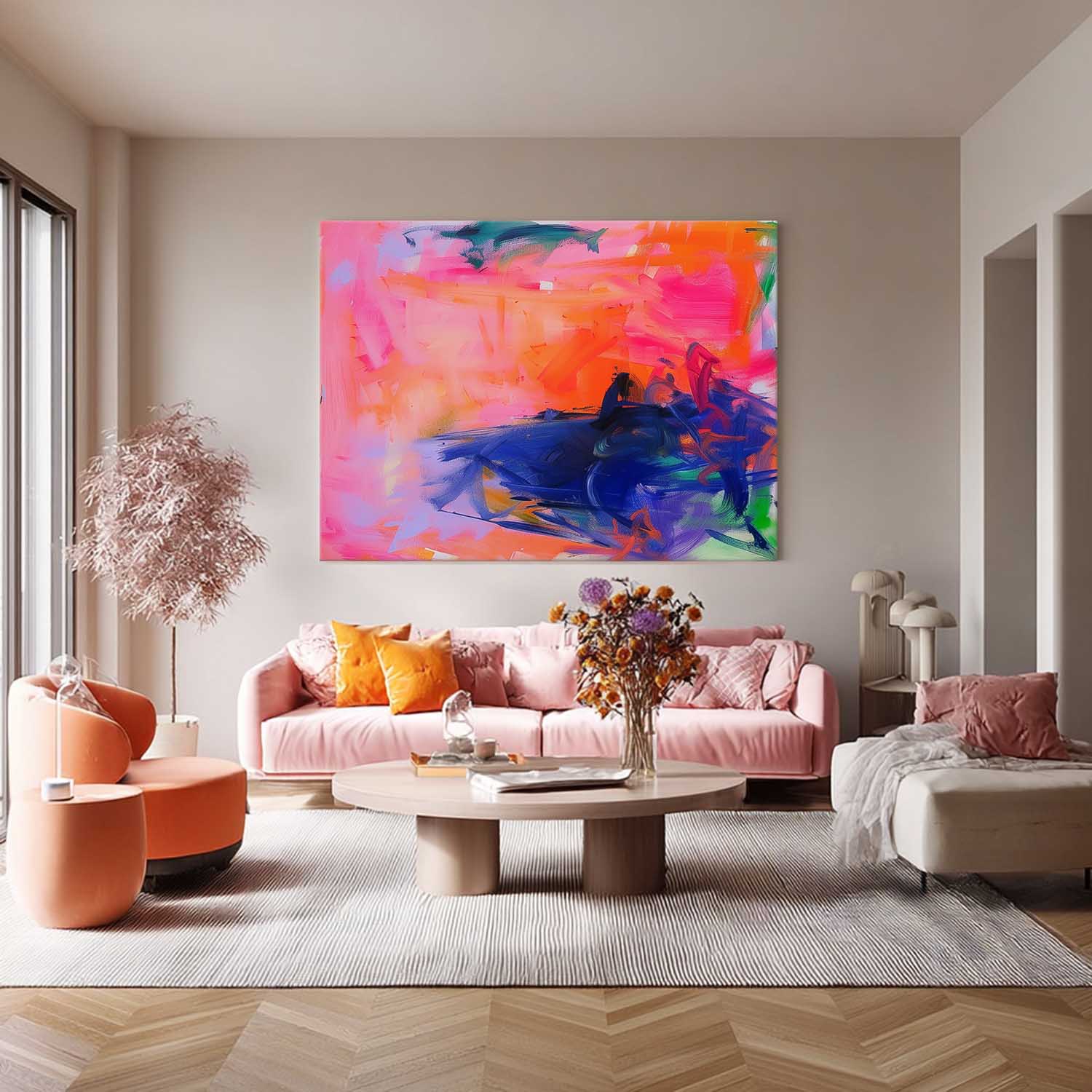 Abstract Expressionist Oil Painting Bold Color Blocking Wall Art Original Canvas For Contemporary Home Decor