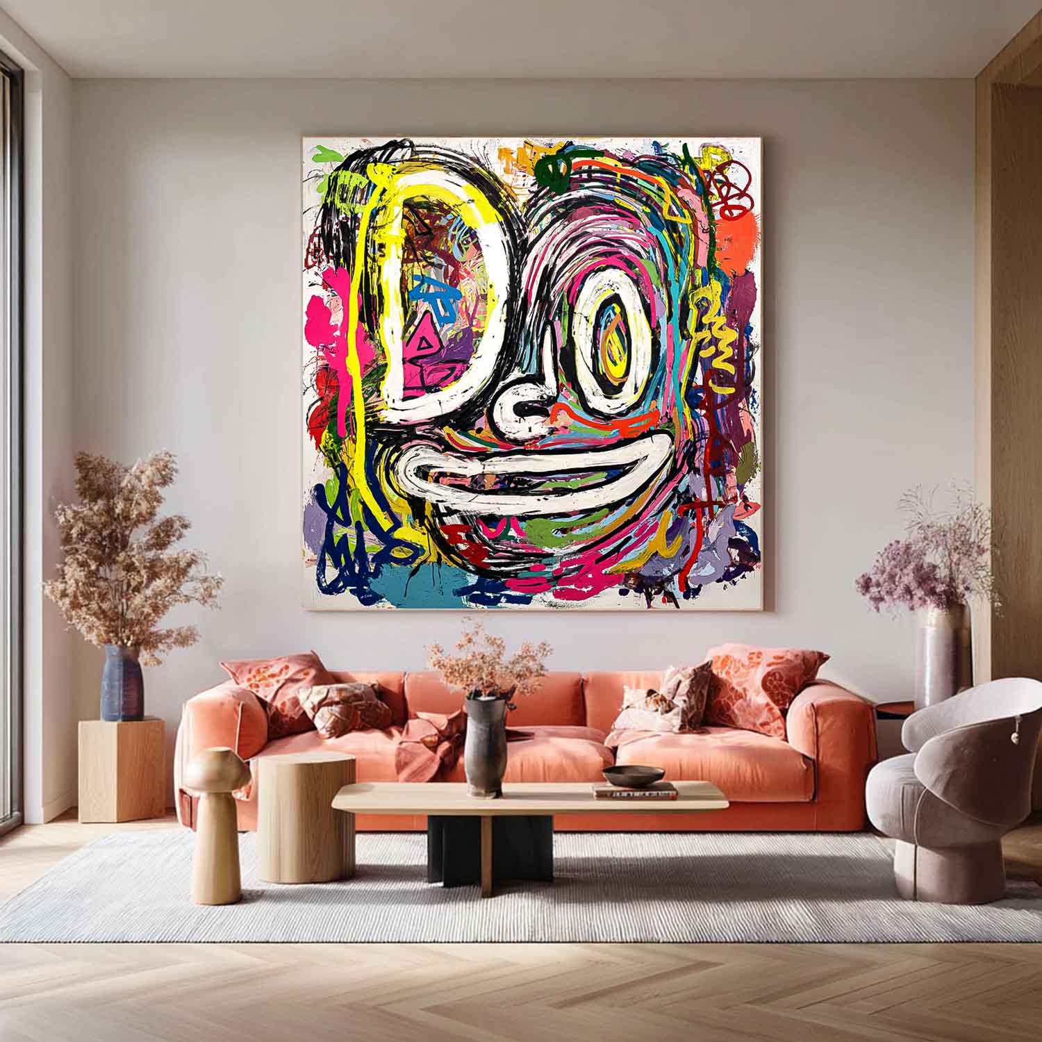Abstract Portrait Oil Painting Large Graffiti Line Face Wall Art Original Colorful Face Painting On Canvas