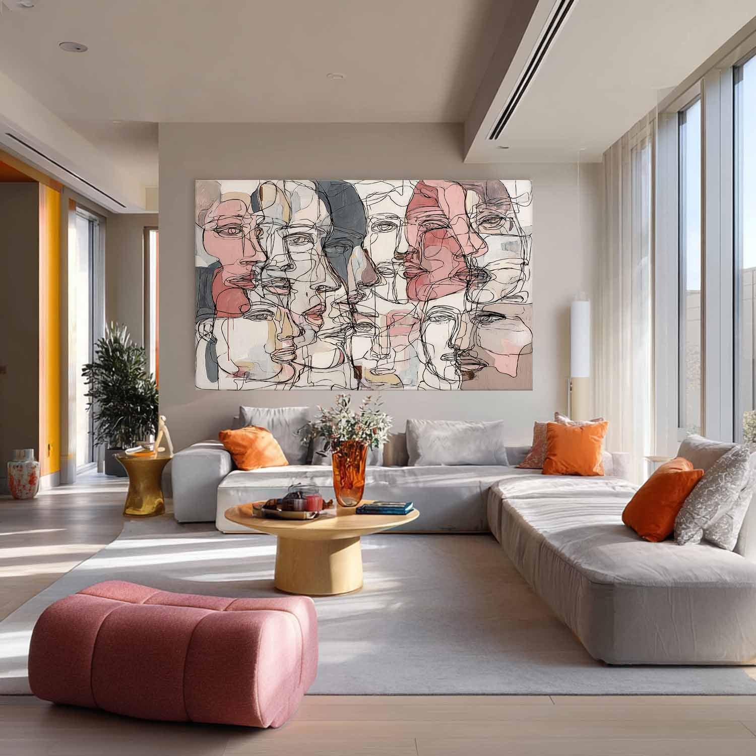 Graffiti Artwork Framed  Abstract Line Face Painting Canvas Original Minimalism Modern Style Wall Art