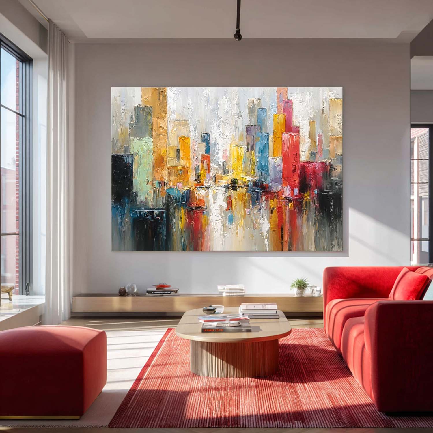 Modern Colorful Artwork Abstract City Oil Painting Texture Acrylic painting Original Wall Art Home Decor