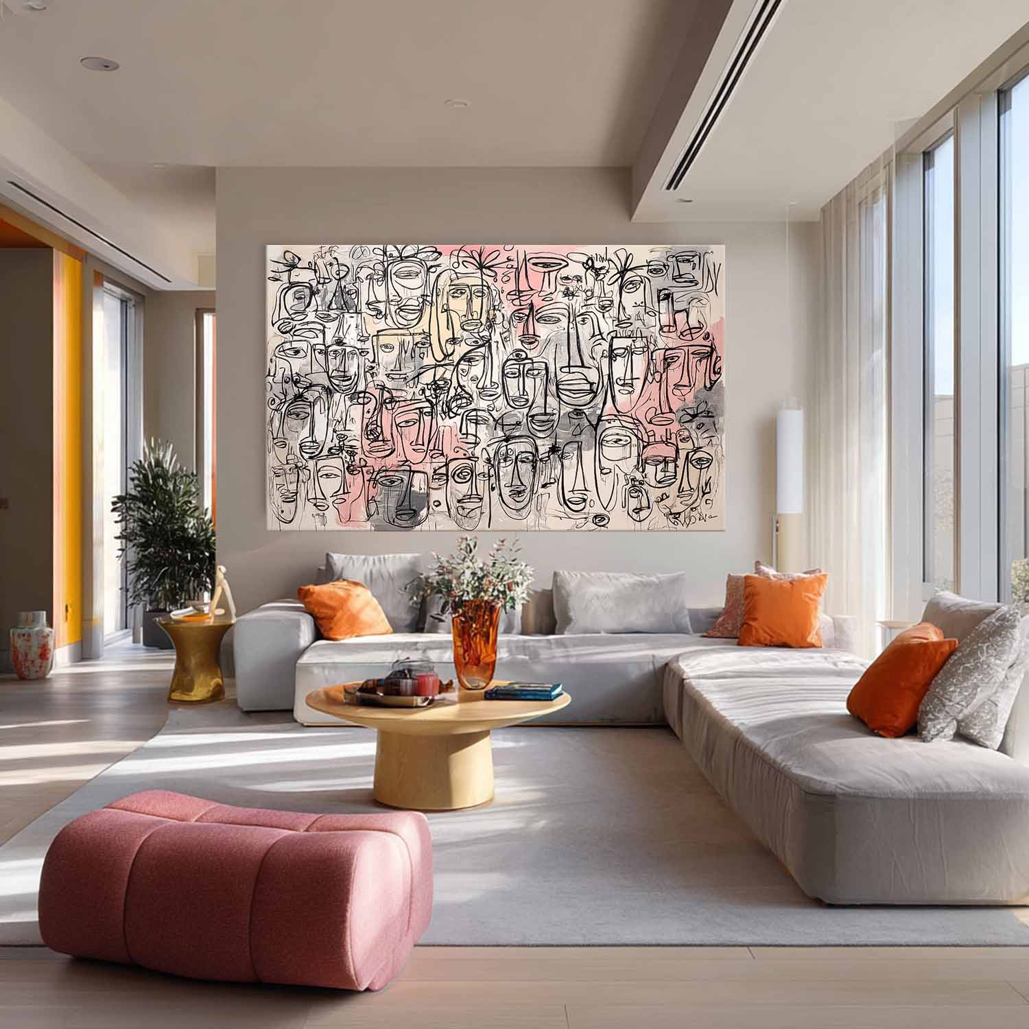Abstract Line Face Painting Canvas Graffiti Artwork Framed Original Minimalism Modern Style Wall Art