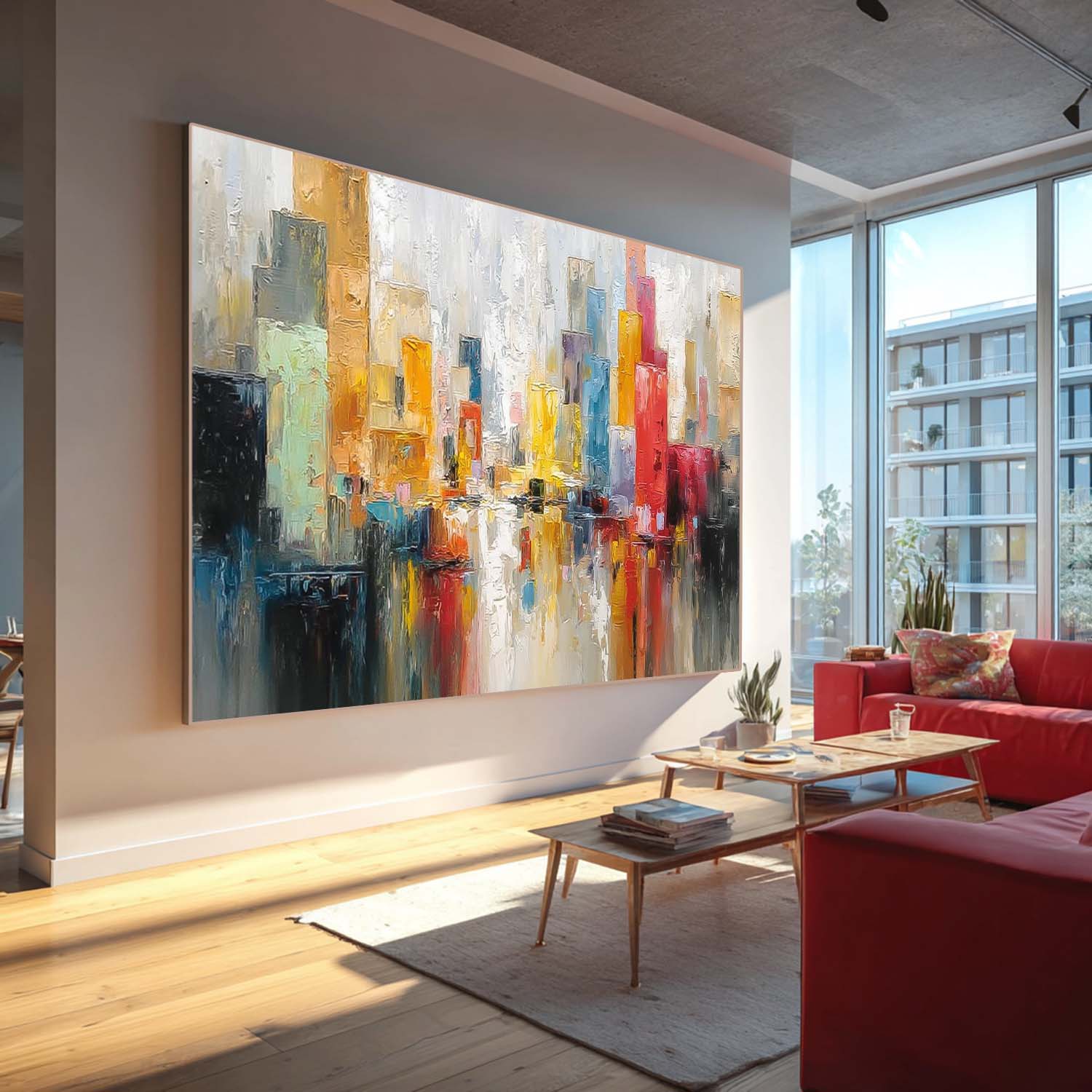 Modern Colorful Artwork Abstract City Oil Painting Texture Acrylic painting Original Wall Art Home Decor
