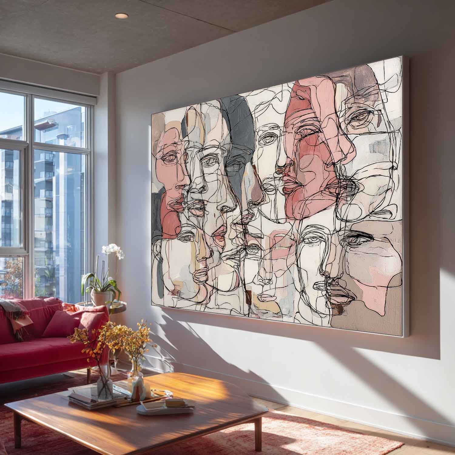 Graffiti Artwork Framed  Abstract Line Face Painting Canvas Original Minimalism Modern Style Wall Art
