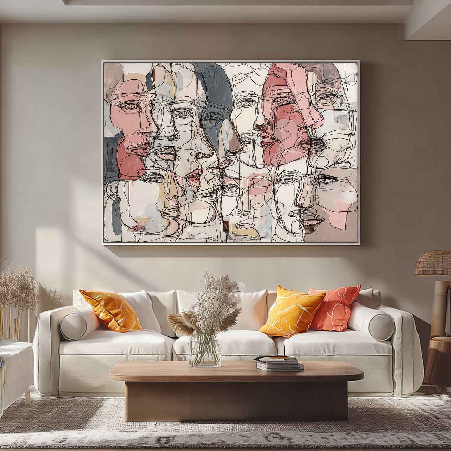 Graffiti Artwork Framed  Abstract Line Face Painting Canvas Original Minimalism Modern Style Wall Art